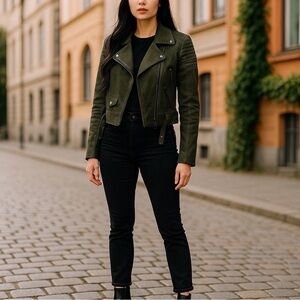 Anine Bing Suede Moto Jacket Green Size S Full Zip New Without Tags